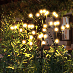 Koovon Firefly Solar Lights Outdoor - 4 Pack 8 LED Solar Starburst Garden Lights 8 Lighting Modes USB Charging Swaying Lights for Yard Patio Pathway Garden Decoration, Warm White