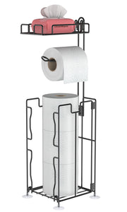 Koovon Toilet Paper Holder Stand Tissue Paper Roll Dispenser with Shelf for Bathroom Storage Holds, Black