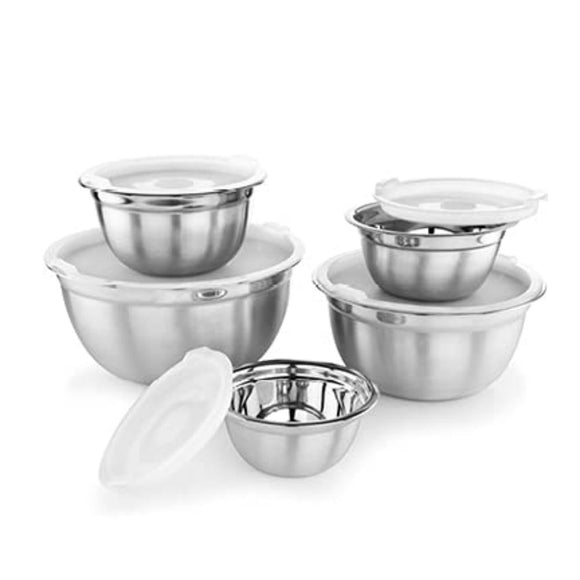 Koovon Mixing Bowls with Lids Set of 5, Stainless Steel Mixing Bowls Metal Nesting Bowls with Airtight Lids for Cooking, Baking, Serving