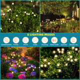 Koovon Firefly Solar Lights Outdoor - 4 Pack 8 LED Solar Starburst Garden Lights 8 Lighting Modes USB Charging Swaying Lights for Yard Patio Pathway Garden Decoration, Warm White