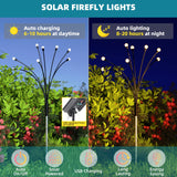 Koovon Firefly Solar Lights Outdoor - 4 Pack 8 LED Solar Starburst Garden Lights 8 Lighting Modes USB Charging Swaying Lights for Yard Patio Pathway Garden Decoration, Warm White