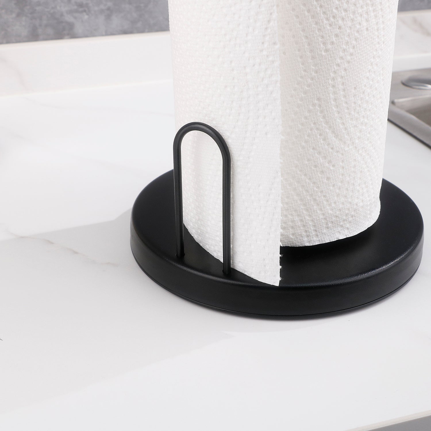 Koovon Paper Towel Holder Countertop, Paper Towel Stand with Ratchet System for Kitchen Bathroom, One-Handed Tear Paper Stainless Steel Paper Towel