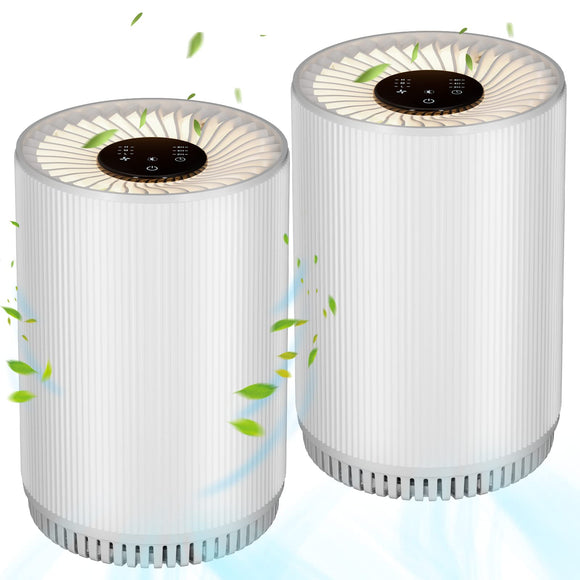 2 Pack KOOVON Air Purifiers for Home Bedroom up to 690ft², H13 True HEPA Filter Air Cleaner Purify 99.97% Micron Particles/Bad Air/Smoke/Pet Dander/for Office, Dorm, Apartment, Kitchen(KJ80 White)