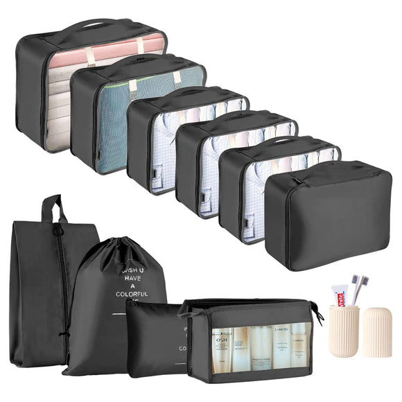 KOOVON Packing Cubes for Travel, 11 PCS Travel Cubes Set Foldable Suitcase Organizer Lightweight Luggage Storage Bag