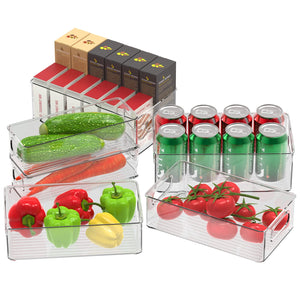 Koovon Fridge Organizer Set, Clear Refrigerator Organizer Bins Pantry Storage Box Plastic Food Containers for Kitchen Bathroom Office Closet, BPA free 6Pack 3 Size