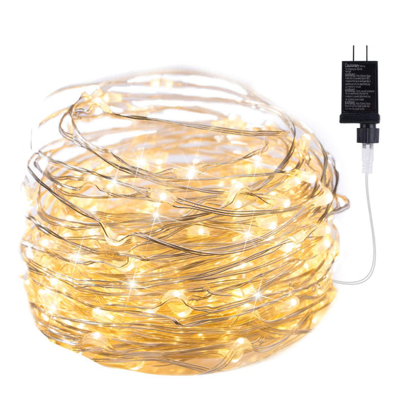 KOOVON Fairy Lights Plug in, 33Ft 100 LEDs Waterproof Silver Wire Firefly Lights, Adaptor Included, Starry String Lights for Wedding Indoor Outdoor Christmas Patio Garden Decoration, Warm White