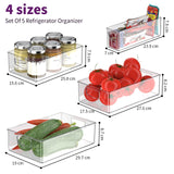 Koovon Fridge Organizers 5 Pack (4 Sizes) Fridge Storage Organizer, Fridge Drawer Freezer Organizer, Stackable Fridge Organizers Container with Handle for Kitchen Freezer Pantry Cupboard - BPA Free