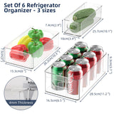 Koovon Fridge Organizer Set, Clear Refrigerator Organizer Bins Pantry Storage Box Plastic Food Containers for Kitchen Bathroom Office Closet, BPA free 6Pack 3 Size