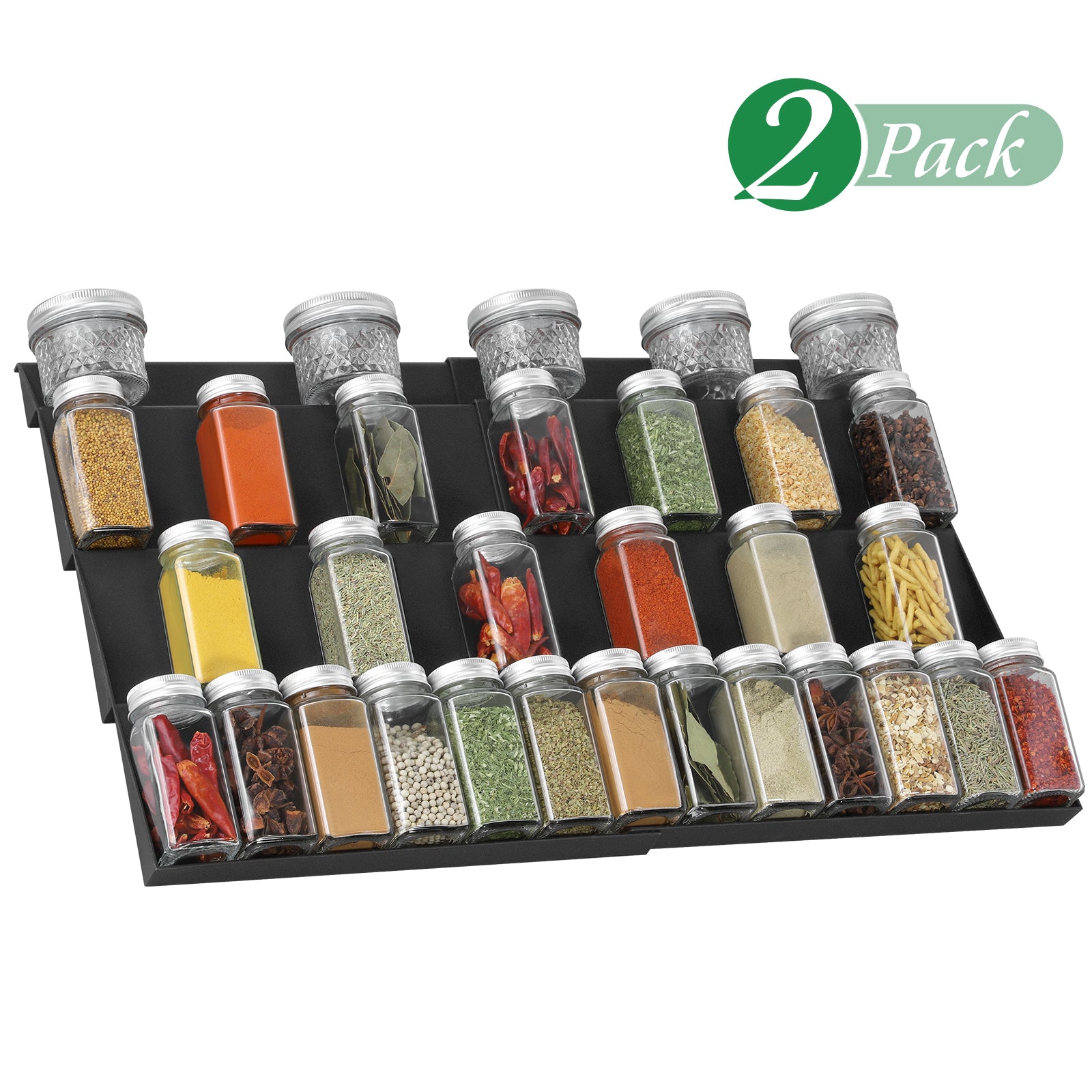 KOOVON Expandable Spice Rack Tray, Plastic Spice Organizer Drawer for
