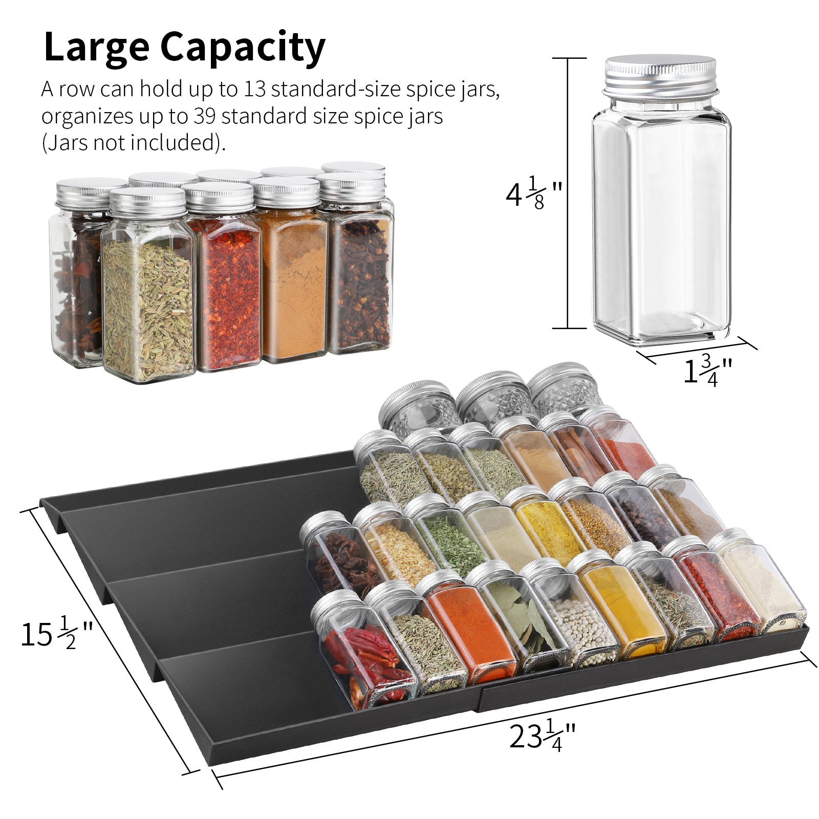 KOOVON Expandable Spice Rack Tray, Plastic Spice Organizer Drawer for