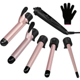 KOOVON 5 in 1 Hair Curling Iron Wand Set - 0.3 to 1.25 Inch Interchangeable Ceramic Barrels and Heat Resistant Glove