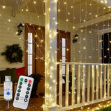 KOOVON 9.8ft x 9.8ft Window Curtain String Light, 300 LED USB Powered with Remote Control Lights for Christmas Bedroom Party Wedding Home Garden Wall Decorations, Warm White