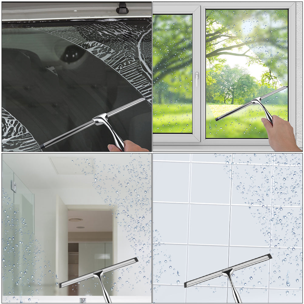All-Purpose Shower Squeegee for Shower Doors, Bathroom, Window and Car Glass, Ergonomic Non-Slip Handle by Kaukko (Black)