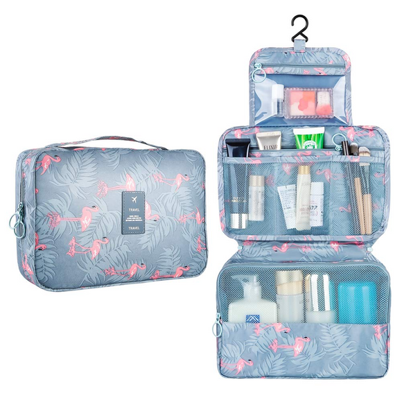 Koovon Hanging Travel Toiletry Bag, Flamingo Makeup Cosmetic Organizer Bag for Woman and Girls Bathroom and Shower Organizer Bag Waterproof, Light Blue