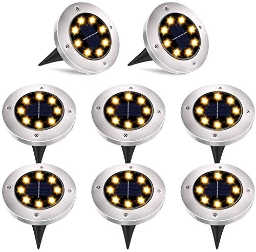 Koovon Solar Garden Lights, 8 Led 8pcs Solar Ground Lights for Outdoor Garden Solar Decking Lights IP65 Waterproof Path Lights Solar Powered for Lawn Pathway Patio, Warm White