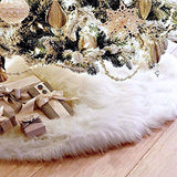 Koovon 48 inch Christmas Tree Skirt Faux Fur Xmas Tree Skirt Christmas Decorations Holiday Tree Ornaments Tree Decoration for Christmas Home Decorations, Xmas Party Holiday Decorations, Snow White