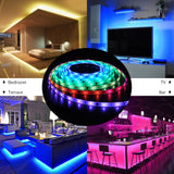 LED Strip Lights Sync to Music KOOVON 32.8ft Light Strip Built-in IC 300 LEDs 5050 Tape Strip Lights Color Changing Flexible Strip Lights Waterproof with RF Remote for Home Kitchen TV Bar Decoration