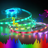 LED Strip Lights Sync to Music KOOVON 32.8ft Light Strip Built-in IC 300 LEDs 5050 Tape Strip Lights Color Changing Flexible Strip Lights Waterproof with RF Remote for Home Kitchen TV Bar Decoration